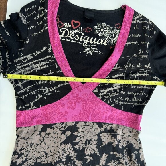 Desigual Dress Y2K Cotton Floral Stitching Rhinestones Metallic Print Large - Picture 7 of 16